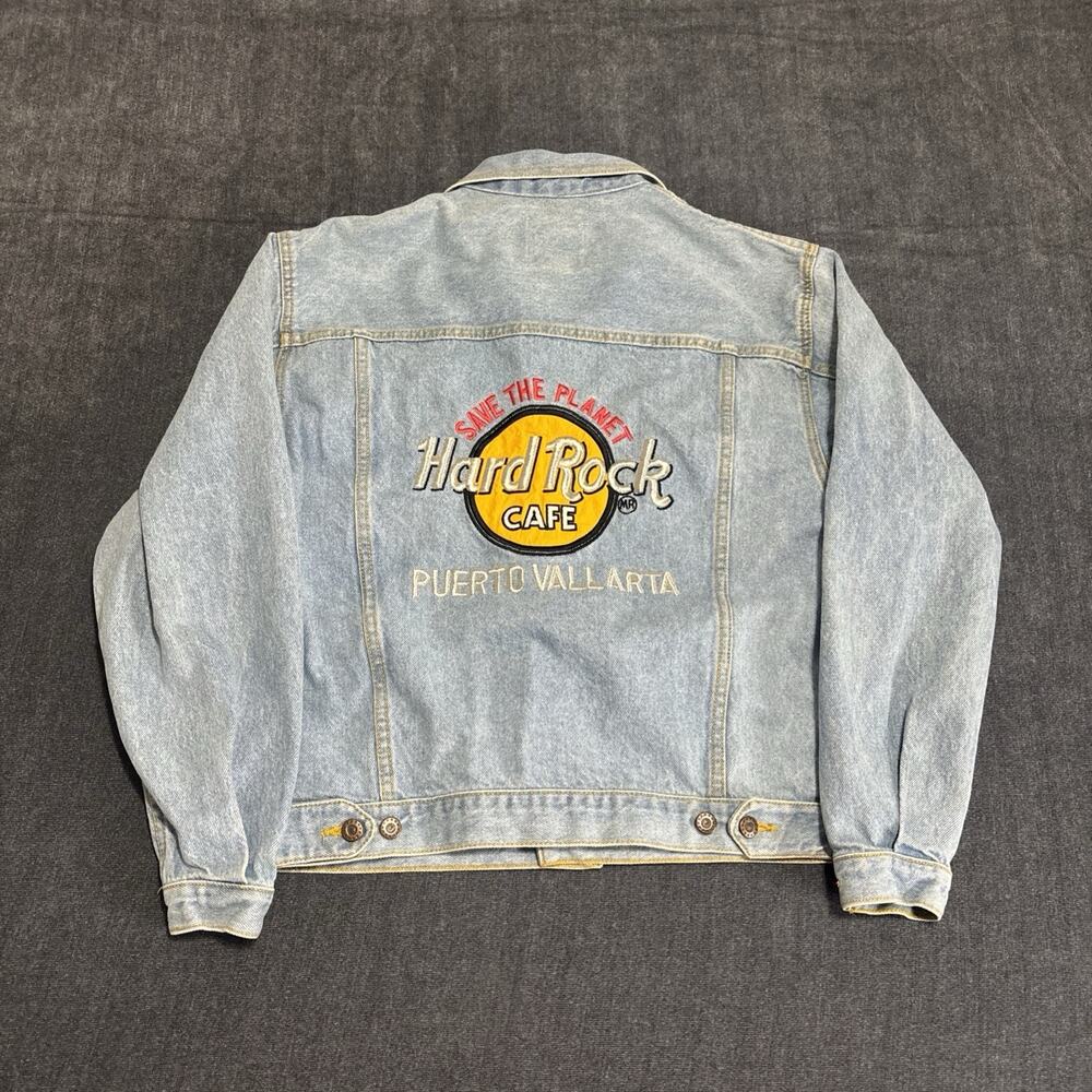 Vintage Hard Rock Cafe Puerta Vallarta Denim Jacket Save The Planet Size Medium